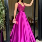 Contessa Dubai personalizado púrpura brillante corsé vestido de graduación cinturón de cintura alta Vestidos de noche A-Line sin mangas vestido de noche Formal