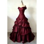 Vestido de Gala Borgoña Personalizado Cathy con Cola Barrida, Sin Mangas, Vestidos de Noche con Volantes Escalonados, Lujoso y Formal para Eventos 2026