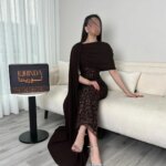 Bella personalizado marrón Chocolate de un solo hombro Capelet lentejuelas vestido de fiesta ajustado vestidos de fiesta hasta el suelo elegante vestido Formal - Imagen 4