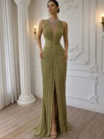 Vestidos de Noche Contessa Personalizados con Cuello en V, Sin Mangas, Pliegues Multicapa, Estilo Sirena, Cintura Ajustada, para Eventos Formales 2026 - Imagen 2