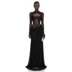 Vestido de Noche Cathy Personalizado Negro con Pliegues Drapeados, Malla Ilusoria, Vestidos de Noche con Encaje Bordado, Vestidos de Noche Sexys 2026