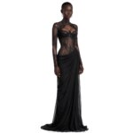 Vestido de Noche Cathy Personalizado Negro con Pliegues Drapeados, Malla Ilusoria, Vestidos de Noche con Encaje Bordado, Vestidos de Noche Sexys 2026 - Imagen 2