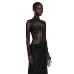 Vestido de Noche Cathy Personalizado Negro con Pliegues Drapeados, Malla Ilusoria, Vestidos de Noche con Encaje Bordado, Vestidos de Noche Sexys 2026 - Imagen 5