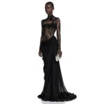 Vestido de Noche Cathy Personalizado Negro con Pliegues Drapeados, Malla Ilusoria, Vestidos de Noche con Encaje Bordado, Vestidos de Noche Sexys 2026 - Imagen 4
