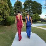 Vestido de satén para damas de honor, con escote en V pronunciado, sin mangas, con diseño de nudo retorcido, largo hasta el suelo, ideal para bodas, fiestas y eventos formales. - Imagen 2