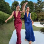Vestido de satén para damas de honor, con escote en V pronunciado, sin mangas, con diseño de nudo retorcido, largo hasta el suelo, ideal para bodas, fiestas y eventos formales.