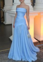 Vestido de Noche Contessa Azul Claro Personalizado con Drapeado, Vestidos de Fiesta de Gasa Fruncida, Vestidos de Noche Formales con Cola Larga 2026 - Imagen 6
