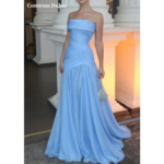 Vestido de Noche Contessa Azul Claro Personalizado con Drapeado, Vestidos de Fiesta de Gasa Fruncida, Vestidos de Noche Formales con Cola Larga 2026