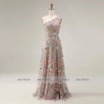 Vestido de fiesta de tul con bordado floral personalizado, vestido de noche formal largo de un solo hombro, vestidos de invitada de boda sin espalda, tallas grandes - Imagen 6