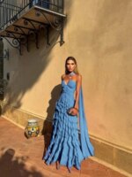 Nuevo Vestido de Noche Largo con Cola de Sirena 2026, Vestido Maxi de Gasa con Volantes Multicapa y Escote Corazón, Vestido de Fiesta Sexy sin Espalda con Lazo Fluido - Imagen 5
