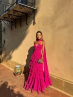 Nuevo Vestido de Noche Largo con Cola de Sirena 2026, Vestido Maxi de Gasa con Volantes Multicapa y Escote Corazón, Vestido de Fiesta Sexy sin Espalda con Lazo Fluido