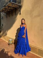 Nuevo Vestido de Noche Largo con Cola de Sirena 2026, Vestido Maxi de Gasa con Volantes Multicapa y Escote Corazón, Vestido de Fiesta Sexy sin Espalda con Lazo Fluido - Imagen 3