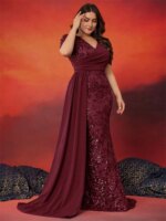 Vestidos de Noche Elegantes de Talla Grande con Lentejuelas y Manga Corta para Mujer, Vestidos de Lujo de Sirena para Fiesta de Boda y Dama de Honor - Imagen 3