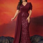 Vestidos de Noche Elegantes de Talla Grande con Lentejuelas y Manga Corta para Mujer, Vestidos de Lujo de Sirena para Fiesta de Boda y Dama de Honor