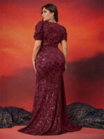 Vestidos de Noche Elegantes de Talla Grande con Lentejuelas y Manga Corta para Mujer, Vestidos de Lujo de Sirena para Fiesta de Boda y Dama de Honor - Imagen 2
