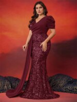 Vestidos de Noche Elegantes de Talla Grande con Lentejuelas y Manga Corta para Mujer, Vestidos de Lujo de Sirena para Fiesta de Boda y Dama de Honor - Imagen 5