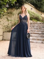 Correas espaguetis azul marino una línea vestidos De noche 2025 elegante apliques De cuentas ilusión vestidos De graduación fiesta Formal Vestido De Gala