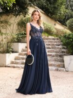 Correas espaguetis azul marino una línea vestidos De noche 2025 elegante apliques De cuentas ilusión vestidos De graduación fiesta Formal Vestido De Gala - Imagen 2