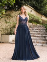Correas espaguetis azul marino una línea vestidos De noche 2025 elegante apliques De cuentas ilusión vestidos De graduación fiesta Formal Vestido De Gala - Imagen 6