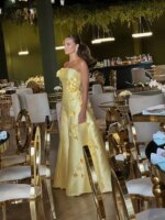 Vestidos de noche árabes personalizados, con flores amarillas, vestidos formales para mujeres, vestidos de fiesta sin tirantes, vestidos de novia para mujeres de Dubái, vestidos para fiestas. - Imagen 5