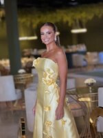 Vestidos de noche árabes personalizados, con flores amarillas, vestidos formales para mujeres, vestidos de fiesta sin tirantes, vestidos de novia para mujeres de Dubái, vestidos para fiestas. - Imagen 2