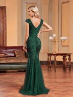 Vestidos de Noche Formales de Lujo sin Mangas con Cuello en V y Lentejuelas para Mujer, Elegantes Vestidos de Fiesta Maxi Estilo Sirena para Cóctel y Gala - Imagen 3