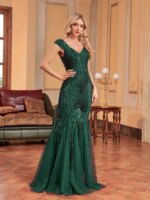 Vestidos de Noche Formales de Lujo sin Mangas con Cuello en V y Lentejuelas para Mujer, Elegantes Vestidos de Fiesta Maxi Estilo Sirena para Cóctel y Gala - Imagen 2