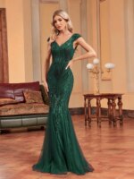 Vestidos de Noche Formales de Lujo sin Mangas con Cuello en V y Lentejuelas para Mujer, Elegantes Vestidos de Fiesta Maxi Estilo Sirena para Cóctel y Gala - Imagen 4