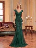 Vestidos de Noche Formales de Lujo sin Mangas con Cuello en V y Lentejuelas para Mujer, Elegantes Vestidos de Fiesta Maxi Estilo Sirena para Cóctel y Gala