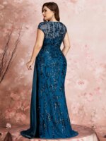 Vestidos de Noche Formales de Talla Grande con Mangas Casquillo Elegantes, Lentejuelas, Parches y Cintas, Vestidos de Fiesta de Lujo con Cuello en V y Largo hasta el Suelo - Imagen 3