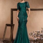 Vestidos de noche elegantes de manga corta con lentejuelas y tul, vestidos de fiesta largos de lujo para mujer, estilo sirena, para damas de honor, fiestas y graduaciones.