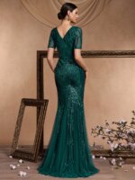 Vestidos de noche elegantes de manga corta con lentejuelas y tul, vestidos de fiesta largos de lujo para mujer, estilo sirena, para damas de honor, fiestas y graduaciones. - Imagen 2