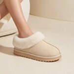 Pantuflas Kidmi de invierno para mujer con cuello de piel, de gamuza, cálidas, antideslizantes, para interior y exterior. - Imagen 3