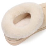 Pantuflas Kidmi de invierno para mujer con cuello de piel, de gamuza, cálidas, antideslizantes, para interior y exterior. - Imagen 6