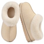 Pantuflas Kidmi de invierno para mujer con cuello de piel, de gamuza, cálidas, antideslizantes, para interior y exterior.