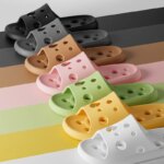 Zapatillas con fugas para baño, cómodas, para hombres y mujeres, pareja, hogar, interior, sandalias EVA antideslizantes, zapatillas de playa - Imagen 4