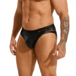 Ropa Interior Masculina de Encaje de Cuero PU Negro, Calzoncillos Triangulares Sexys con Bolsa en Forma de U, Elásticos y Ajustables, Talla Grande - Imagen 4
