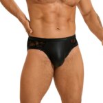 Ropa Interior Masculina de Encaje de Cuero PU Negro, Calzoncillos Triangulares Sexys con Bolsa en Forma de U, Elásticos y Ajustables, Talla Grande - Imagen 5