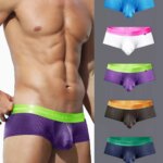 Calzoncillos de cintura baja para hombre, bóxers transpirables de seda helada, suaves y sexys, calzoncillos lisos con rayas brillantes para deportes.