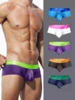 Calzoncillos de cintura baja para hombre, bóxers transpirables de seda helada, suaves y sexys, calzoncillos lisos con rayas brillantes para deportes.
