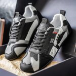Zapatos deportivos informales transpirables de malla con bloques de color en negro y gris para hombre, zapatos retro finos de verano estilo Forrest Gump, zapatos ligeros de suela blanda, antideslizantes, versátiles y resistentes al desgaste para hombre - Imagen 5
