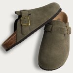 Comwarm, zapatillas de gamuza a la moda para mujer, zuecos para hombre, sandalias con plantilla de corcho con soporte para arco, chanclas de playa para exteriores, zapatos para el hogar