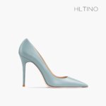 2025 primavera nuevo puntiagudo tacones altos de mujer azul claro zapatos de tacón de aguja de cuero suave temperamento de lujo fiesta graduación zapatos de mujer - Imagen 2