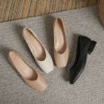 Mujer elegante punta cuadrada conciso negro 4CM tacón alto mujer poco profunda Retro Mary Janes cómodos lindos mocasines zapatos Lolita - Imagen 4