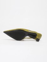 Zapatos de tacón bajo elegantes para mujer, color verde oliva, de ante sintético, con tira trasera, punta en pico, para fiesta, oficina o vestir. - Imagen 4