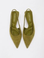 Zapatos de tacón bajo elegantes para mujer, color verde oliva, de ante sintético, con tira trasera, punta en pico, para fiesta, oficina o vestir. - Imagen 3