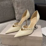 Zapatos de Tacón Alto Elegantes para Mujer, Estilo Estrella, con Perlas de Lujo y Pedrería, de Charol, con Punta Puntiaguda, para Fiestas y Bodas