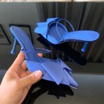 Sandalias de tacón alto con lazo a la moda para mujer, zapatos de tacón con talón descubierto, elegantes, de satén, con punta en pico, para fiesta, 2025 - Imagen 5