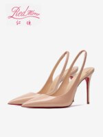 Sandalias de tacón rojas con suela brillante, color nude, de lujo, huecas, novedad 2026, elegantes, tacones altos, sexys, slingbacks, zapatos de mujer.
