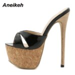 Aneikeh 2025 verano extremo mulas tacones altos Sandalias de plataforma para mujer zapatos zapatillas de mujer Slingback Peep-toe Sandalias deslizantes - Imagen 4